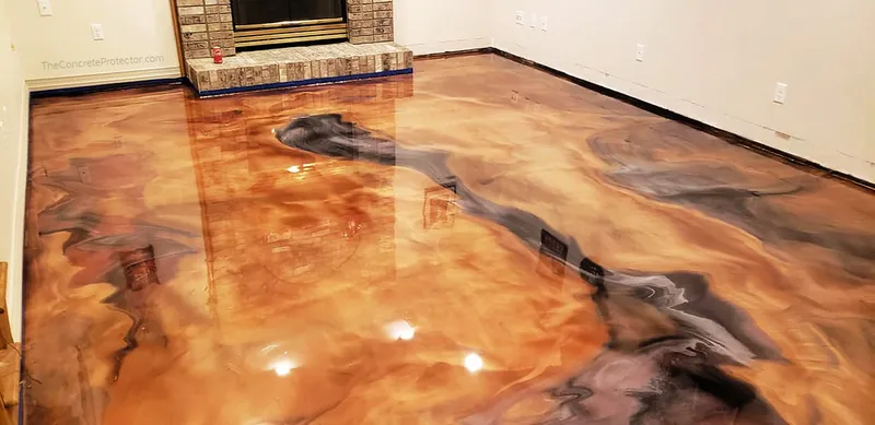 Metallic epoxy on a basement floor